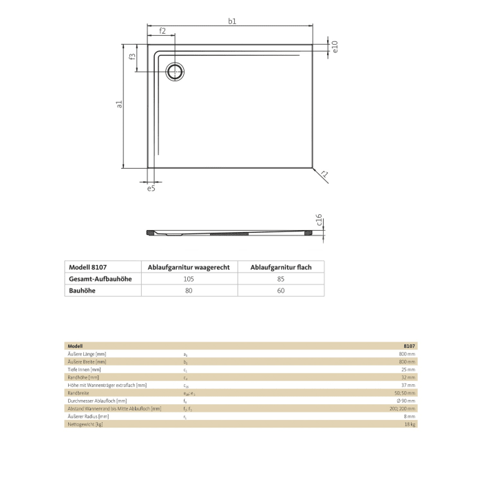 SCHÖNER WOHNEN-Kollektion SKAGEN Duschwanne 80 x 80 cm