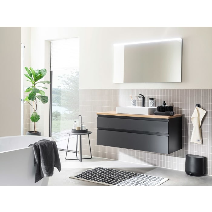 SCHÖNER WOHNEN-Kollektion Stockholm Badmöbelset aus Aufsatzwaschtisch mit Waschtischplatte und Unterschrank und Flächenspiegel 120 cm
