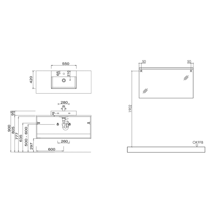 SCHÖNER WOHNEN-Kollektion Stockholm Badmöbelset aus Aufsatzwaschtisch mit Waschtischplatte und Unterschrank und Flächenspiegel 120 cm
