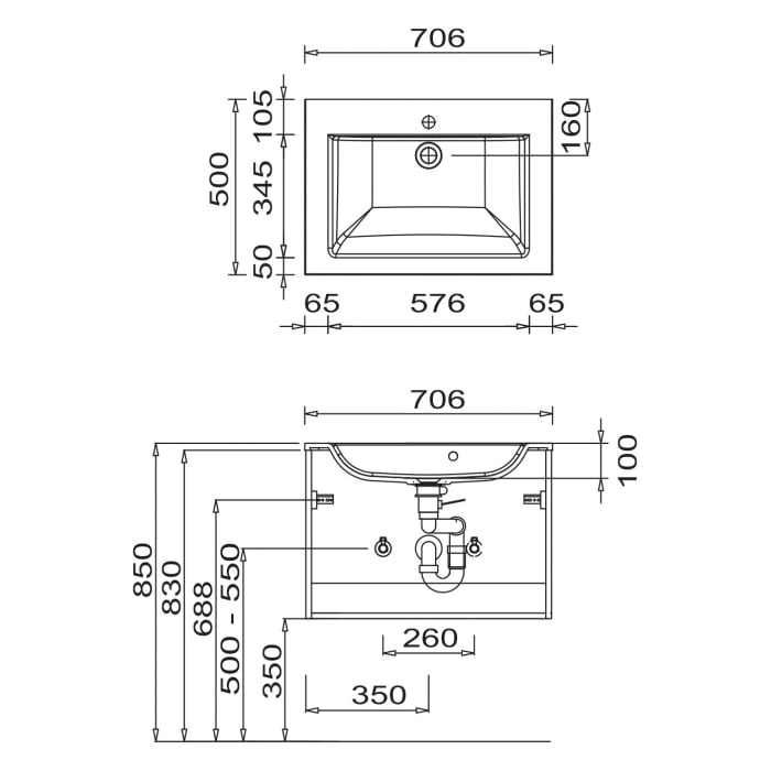 SCHÖNER WOHNEN-Kollektion Stockholm Mineralgusswaschtisch mit Unterschrank 70 cm