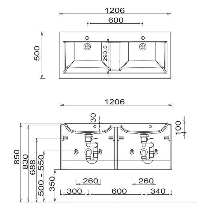 SCHÖNER WOHNEN-Kollektion Stockholm Mineralguss-Doppelwaschtisch mit Unterschrank 120 cm