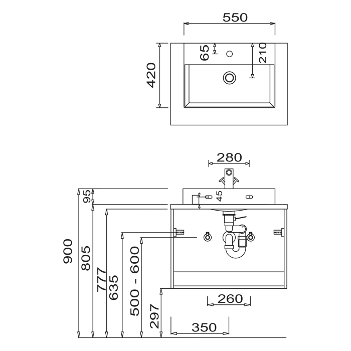 SCHÖNER WOHNEN-Kollektion Stockholm Aufsatzwaschtisch mit Waschtischplatte und Unterschrank 70 cm