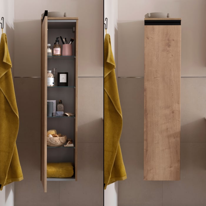 SCHÖNER WOHNEN-Kollektion Stockholm Badmöbelset aus Keramikwaschtisch mit Unterschrank, Spiegelschrank und Mittelschrank mit Anschlag links