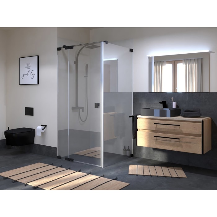 SCHÖNER WOHNEN-Kollektion FIT Drehtür mit festem Glaselement und Seitenwand 140 x 140 x 210 cm, Türanschlag links