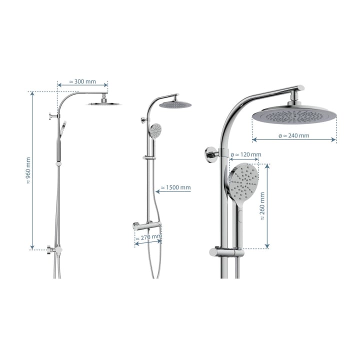 Schütte MADURA FRESH Regendusche mit Thermostat Duscharmatur, Handbrause mit 3 Funktionen