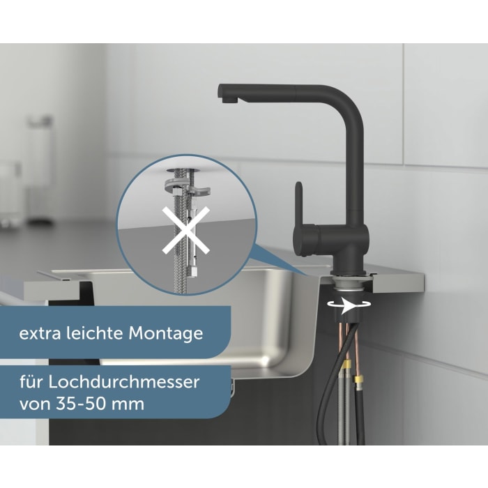 Schütte LONDON Küchenarmatur mit Geschirrbrause, ausziehbar und schwenkbar