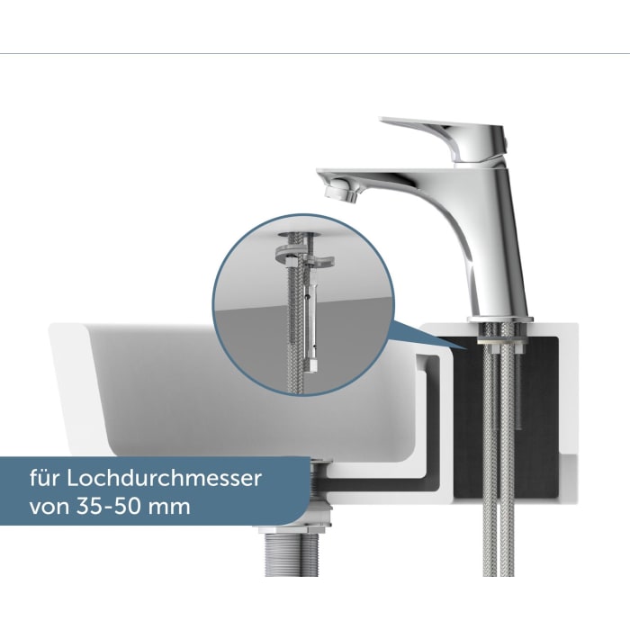 Schütte BOSTON Waschtischarmatur mit Ablaufgarnitur und Pop Up Abflussstopfen