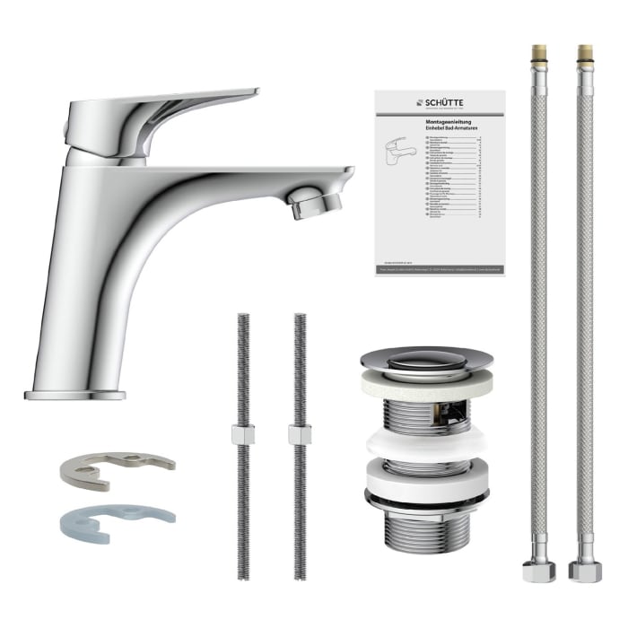 Schütte BOSTON Waschtischarmatur mit Ablaufgarnitur und Pop Up Abflussstopfen