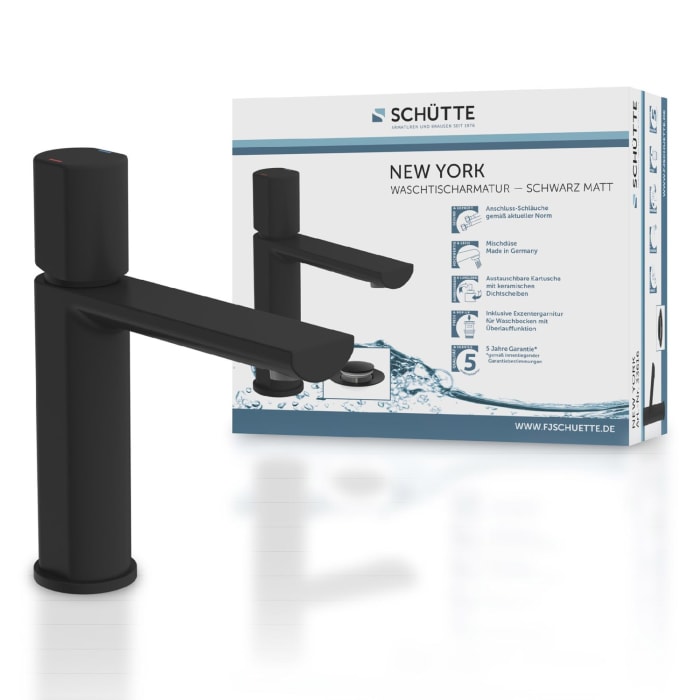 Schütte NEW YORK Waschtischarmatur mit Ablaufgarnitur und Pop Up Abflussstopfen