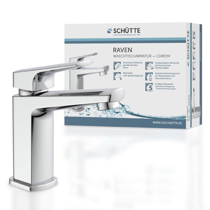 Schütte RAVEN Waschtischarmatur mit Ablaufgarnitur und Pop Up Abflussstopfen
