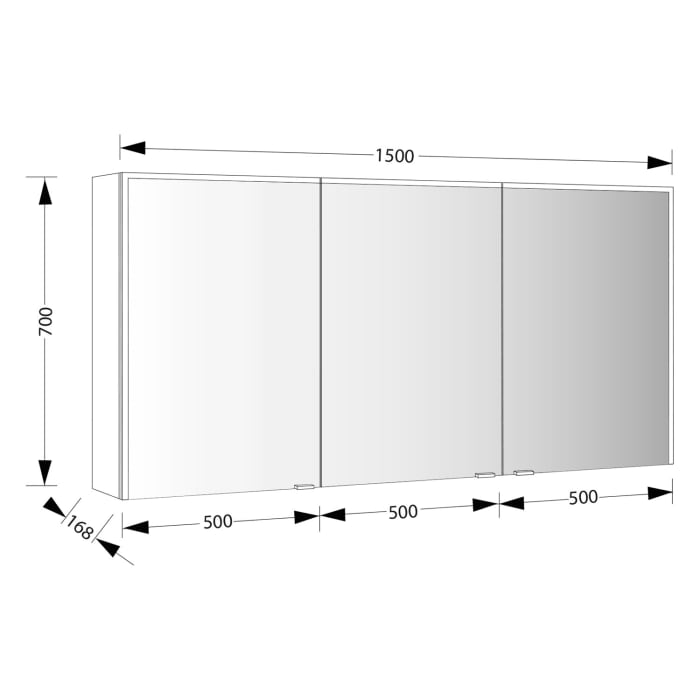 Sprinz Pure-Line Spiegelschrank Aufputz mit 3 Türen 150 cm