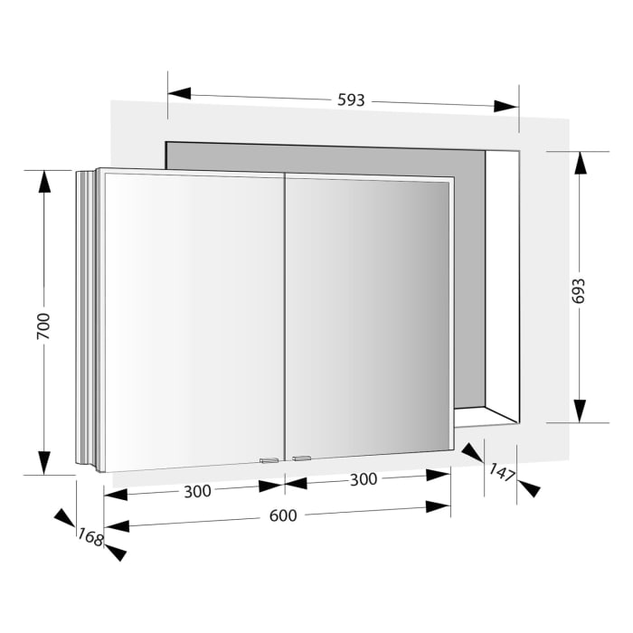 Sprinz Pure-Line Spiegelschrank Einbau mit 2 Türen 60 cm