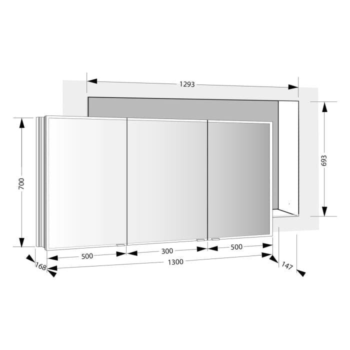 Sprinz Pure-Line Spiegelschrank Einbau mit 3 Türen 130 cm