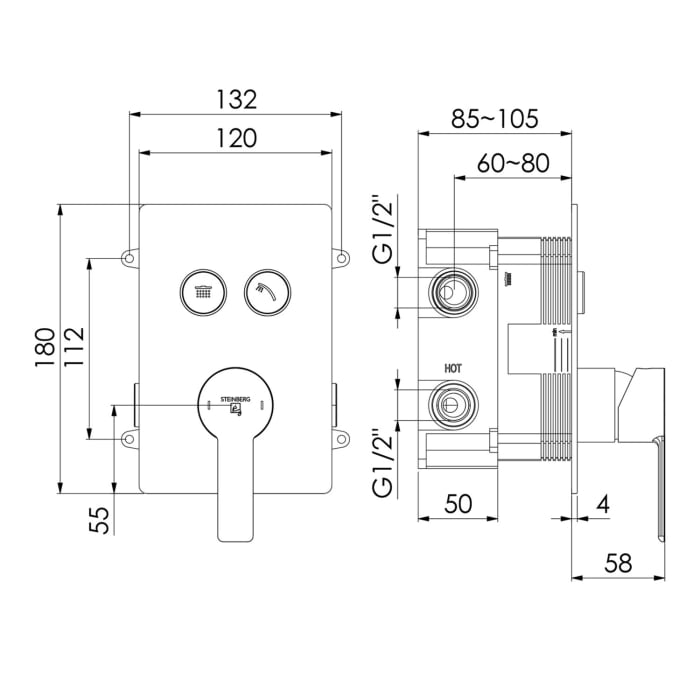 Steinberg Serie 390 Unterputz-Einhebelmischer 1/2“ mit pushtronic