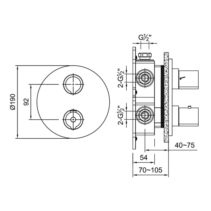 Steinberg Serie 100 Fertigmontageset für Unterputzthermostat mit 3-Wege-Umsteller