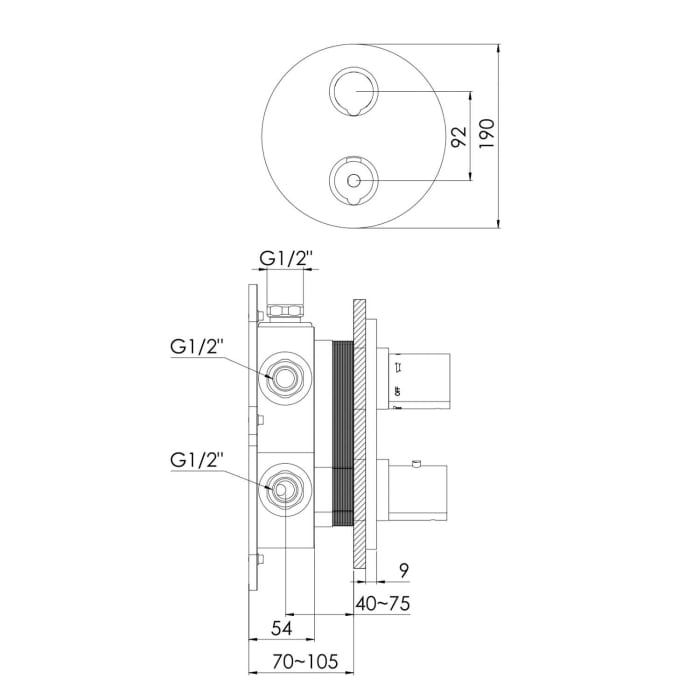 Steinberg Serie 100 Fertigmontageset für Unterputzthermostat mit 3-Wege-Umsteller
