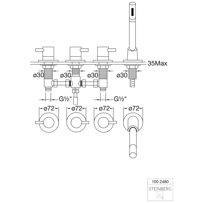 Steinberg Serie 100 4-Loch Wannenrandarmatur