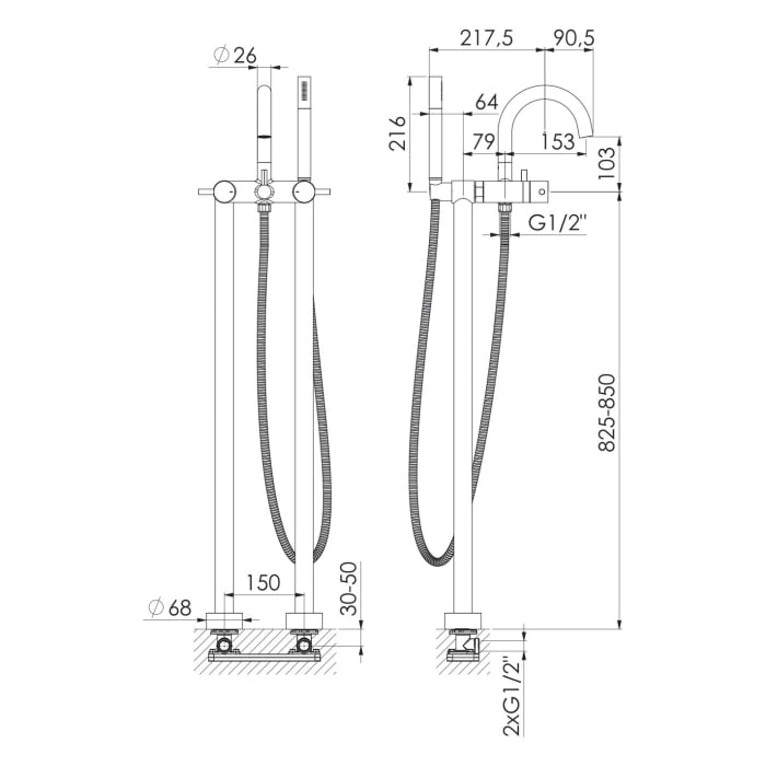 Steinberg Serie 100 Freistehende Wannenarmatur