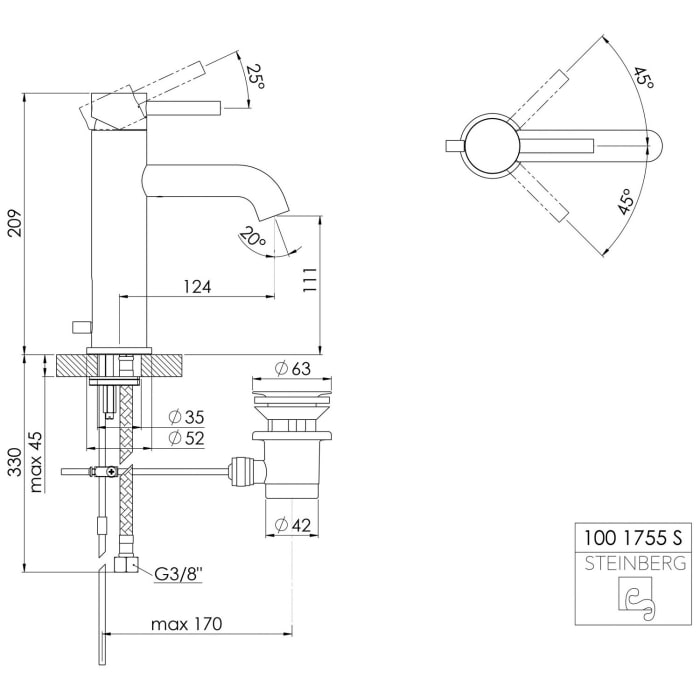 Steinberg Serie 100 Waschtisch-Einhebelmischbatterie mit Ablaufgarnitur