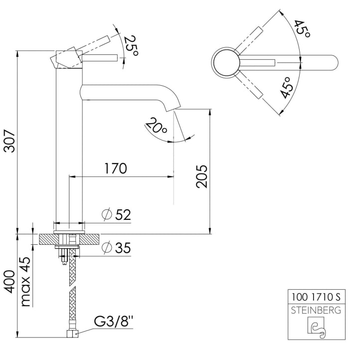 Steinberg Serie 100 Waschtisch-Einhebelmischbatterie ohne Ablaufgarnitur