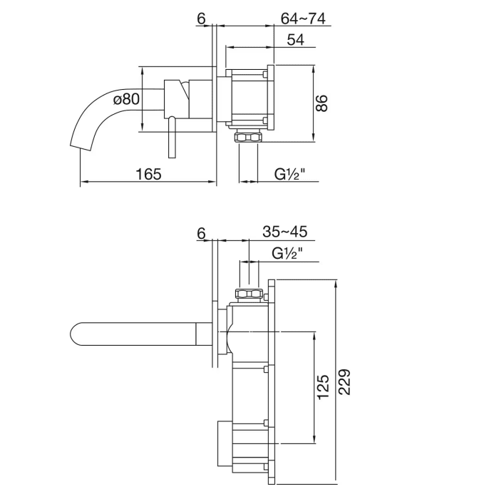Steinberg Serie 100 Wand-Waschtisch Einhebelmischer Ausladung 16,5 cm