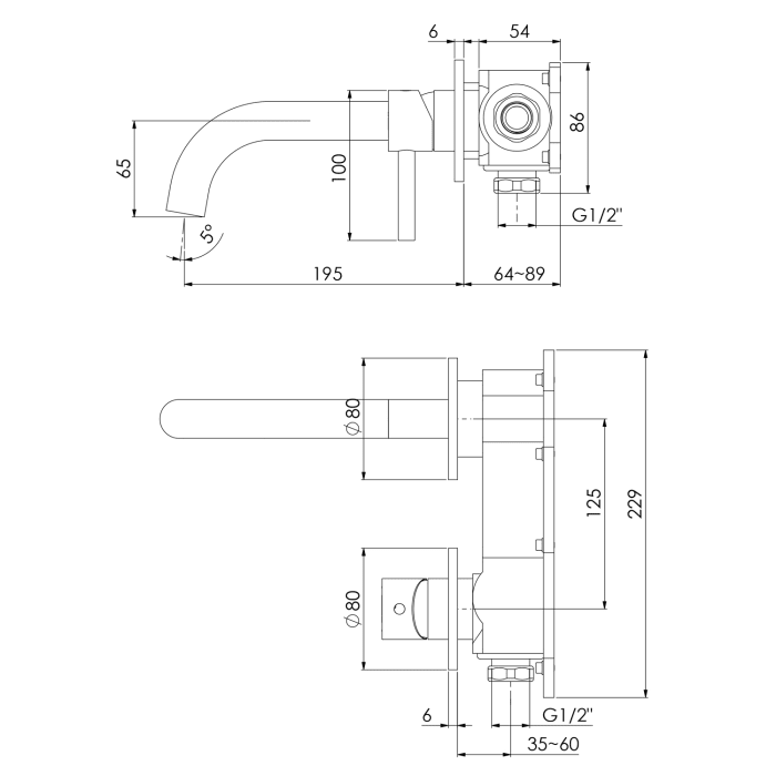 Steinberg Serie 100 Wand-Waschtisch Einhebelmischer Ausladung 19,5 cm