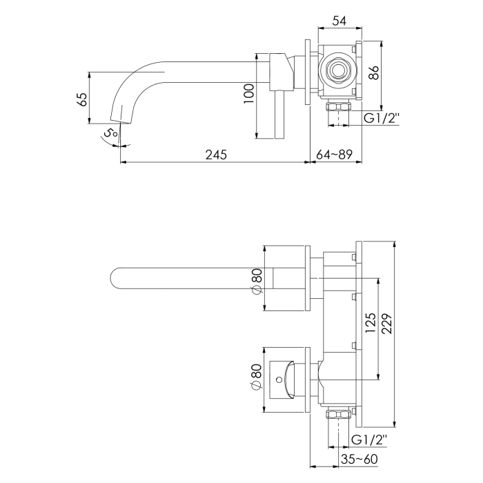 Steinberg Serie 100 Wand-Waschtisch Einhebelmischer Ausladung 24,5 cm