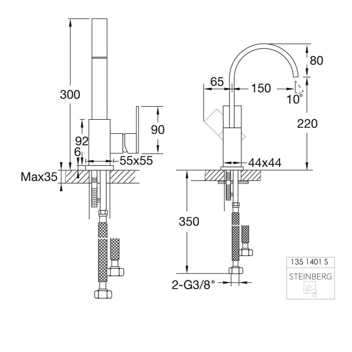 Steinberg Serie 135 Waschtisch-Spültisch-Einhebelmischbatterie