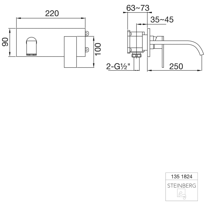 Steinberg Serie 135 Wand-Waschtisch Einhebelmischer Ausladung 25 cm