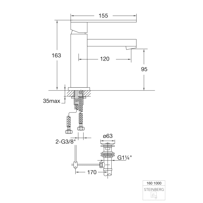Steinberg Serie 160 Waschtisch-Einhebelmischbatterie