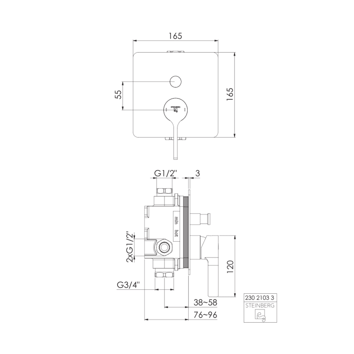 Steinberg Serie 230 Fertigmontageset Wanne-/Brausearmatur Unterputz