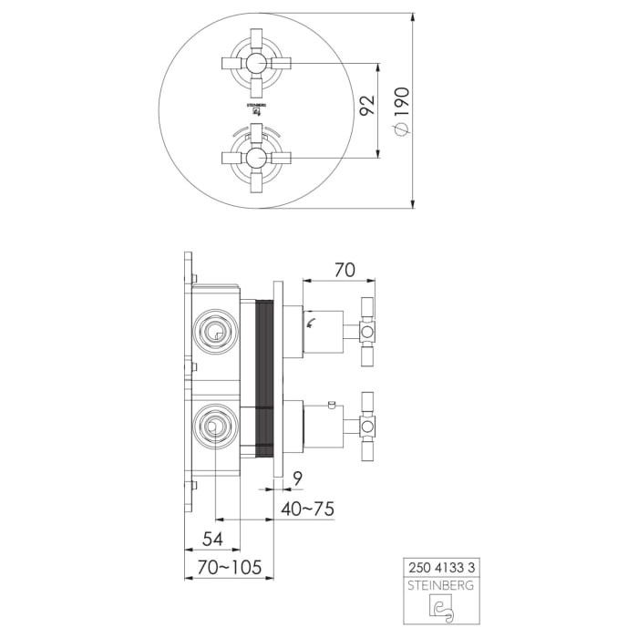 Steinberg Serie 250 Fertigmontageset zu Unterputzthermostat mit 2-Wege Umsteller