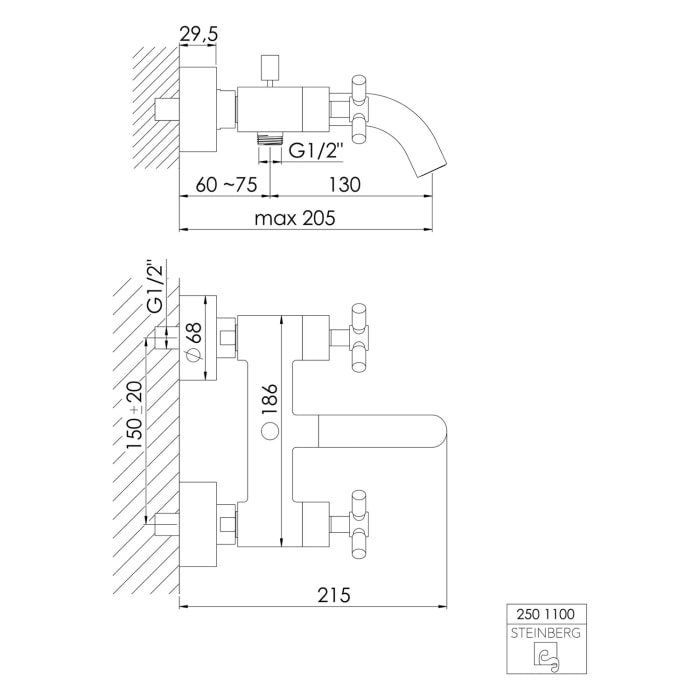 Steinberg Serie 250 Wannenarmatur Aufputz