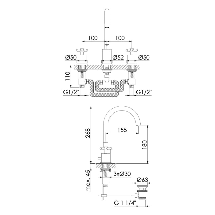 Steinberg Serie 250 3-Loch Waschtisch-Armatur