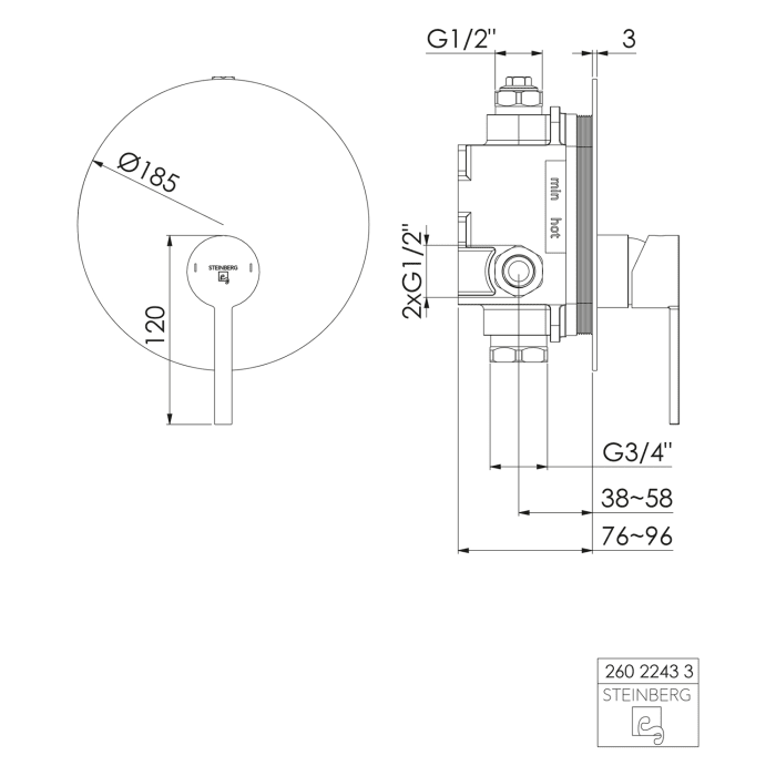 Steinberg Serie 260 Fertigmontageset Brause Einhebelmischer Unterputz