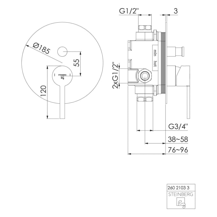 Steinberg Serie 260 Fertigmontageset Wanne-/Brausearmatur Unterputz