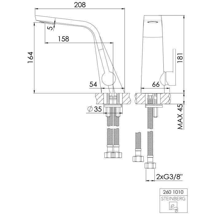 Steinberg Serie 260 Waschtisch-Einhebelmischbatterie ohne Ablaufgarnitur