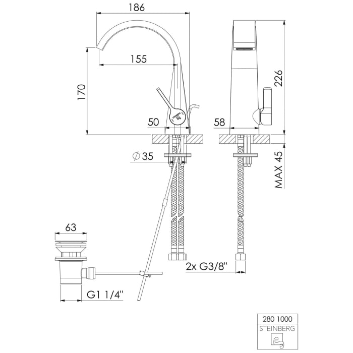 Steinberg Serie 280 Waschtisch-Einhebelmischer mit Ablaufgarnitur