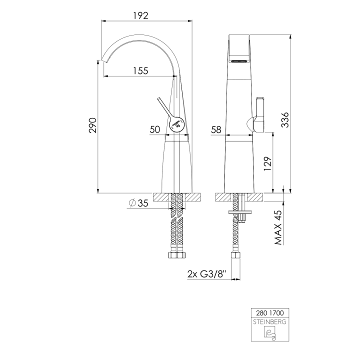 Steinberg Serie 280 Waschtisch-Einhebelmischer ohne Ablaufgarnitur