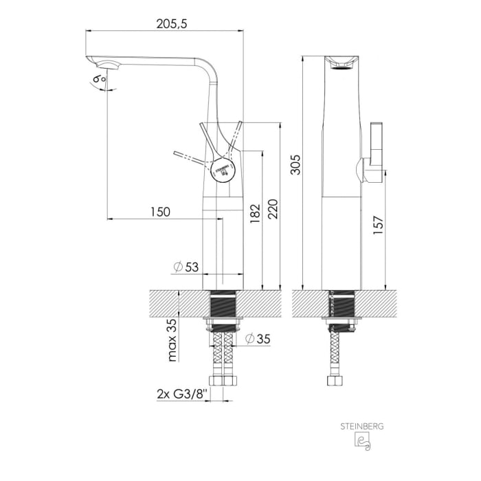 Steinberg Serie 290 Waschtisch-Einhebelmischer, ohne Ablaufgarnitur