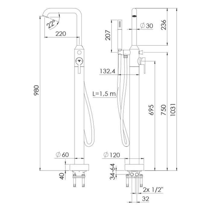 Steinberg Serie 315 freistehende Wannenarmatur