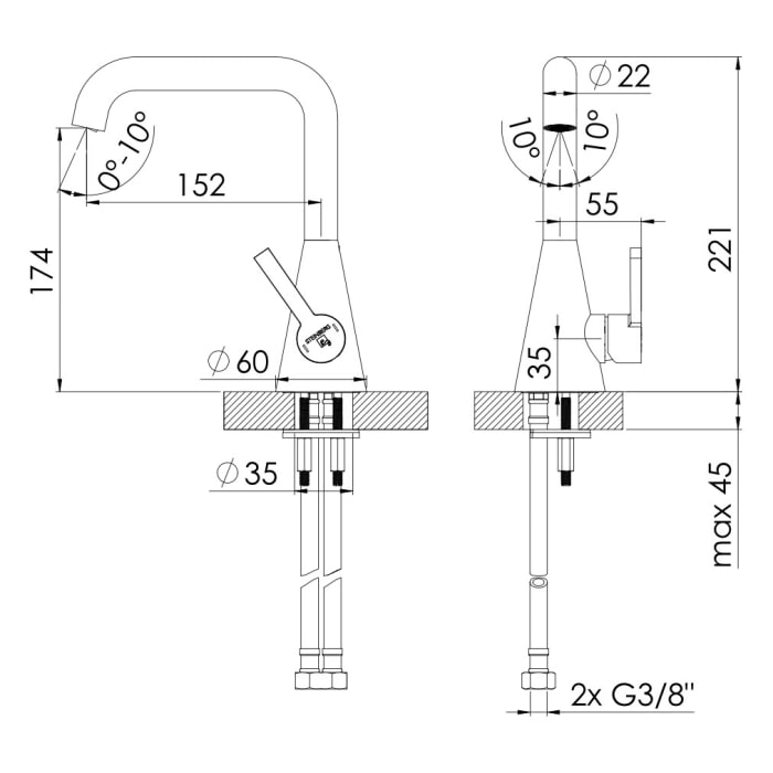 Steinberg Serie 315 Waschtischarmatur ohne Ablaufgarnitur