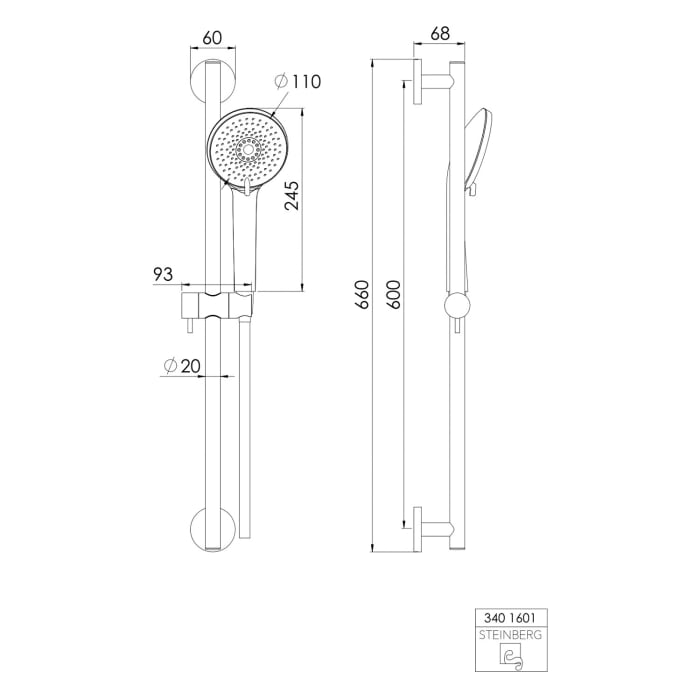 Steinberg Serie 340 Brausegarnitur mit 3-fach verstellbarer Handbrause