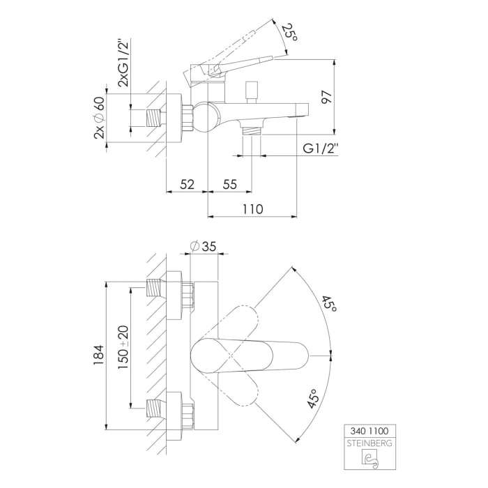 Steinberg Serie 340 Wannen-Einhebelmischer Aufputz