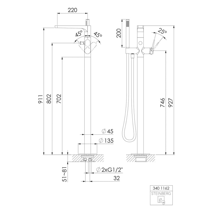 Steinberg Serie 340 Freistehende Wannen-Armatur