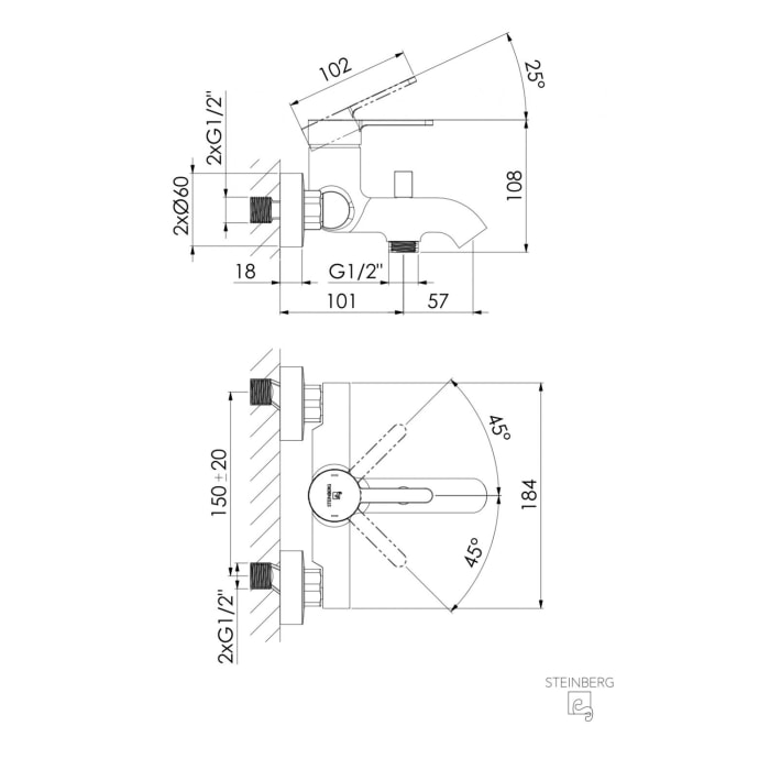 Steinberg Serie 341 Aufputz Wannen-Einhebelmischer
