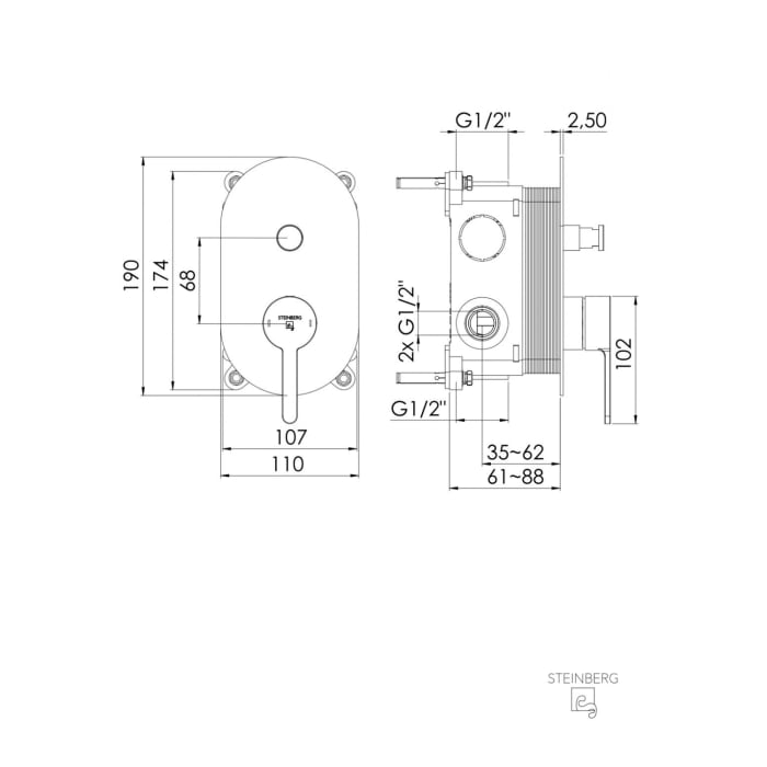 Steinberg Serie 341 Fertigmontageset Wannen- und Brause-Einhebelmischer