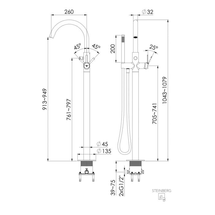 Steinberg Serie 341 Freistehende Wannen-Armatur