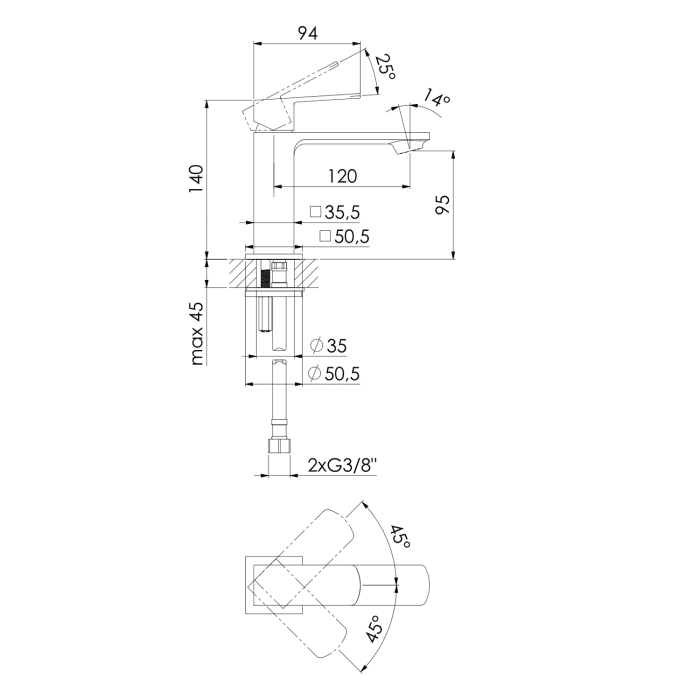 Steinberg Serie 342 Waschtisch-Einhebelmischer ohne Ablaufgarnitur