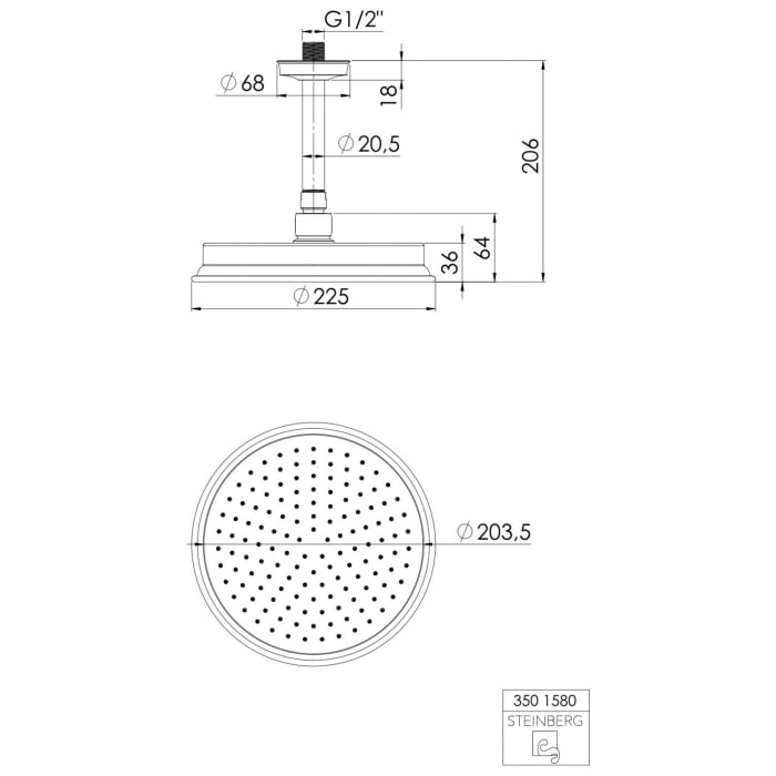 Steinberg Serie 350 Kopfbrauseset Ø 22,5 cm inkl. Brausearm Deckenmontage